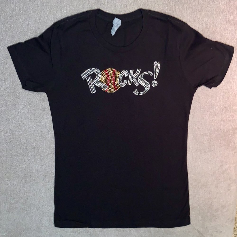 Girl's Rhinestone Softball Rocks T-Shirt - New - Picture 3 of 3